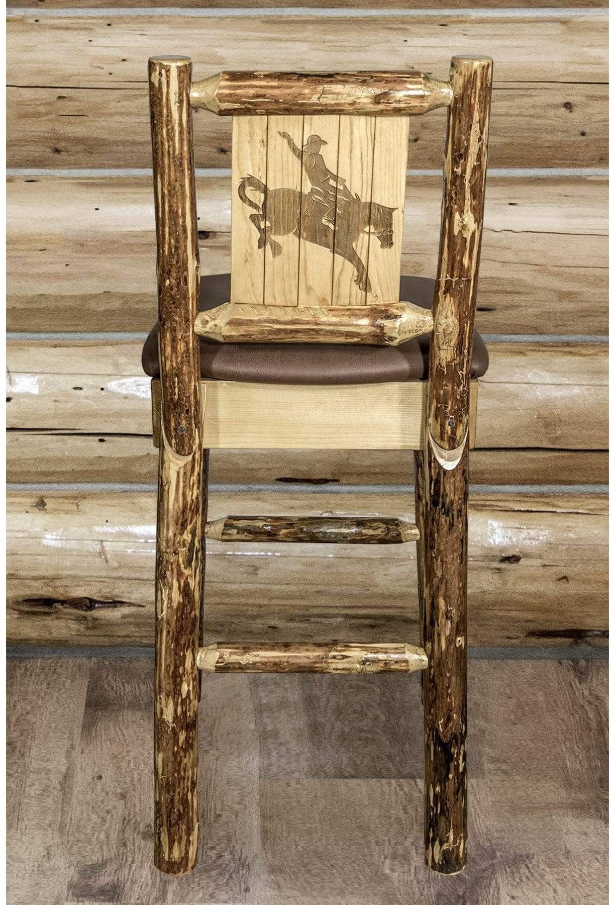 Montana Woodworks Glacier Country Kollektion Rückenunterstützter Barhocker mit Lasergravurdesign - Sattelpolsterung