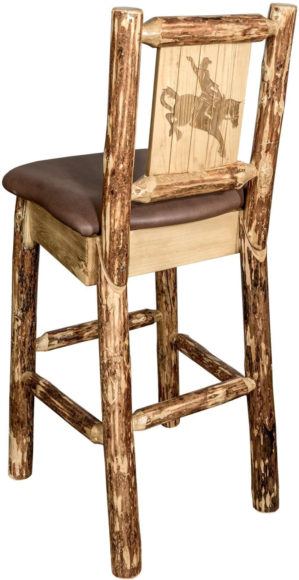 Montana Woodworks Glacier Country Kollektion Rückenunterstützter Barhocker mit Lasergravurdesign - Sattelpolsterung