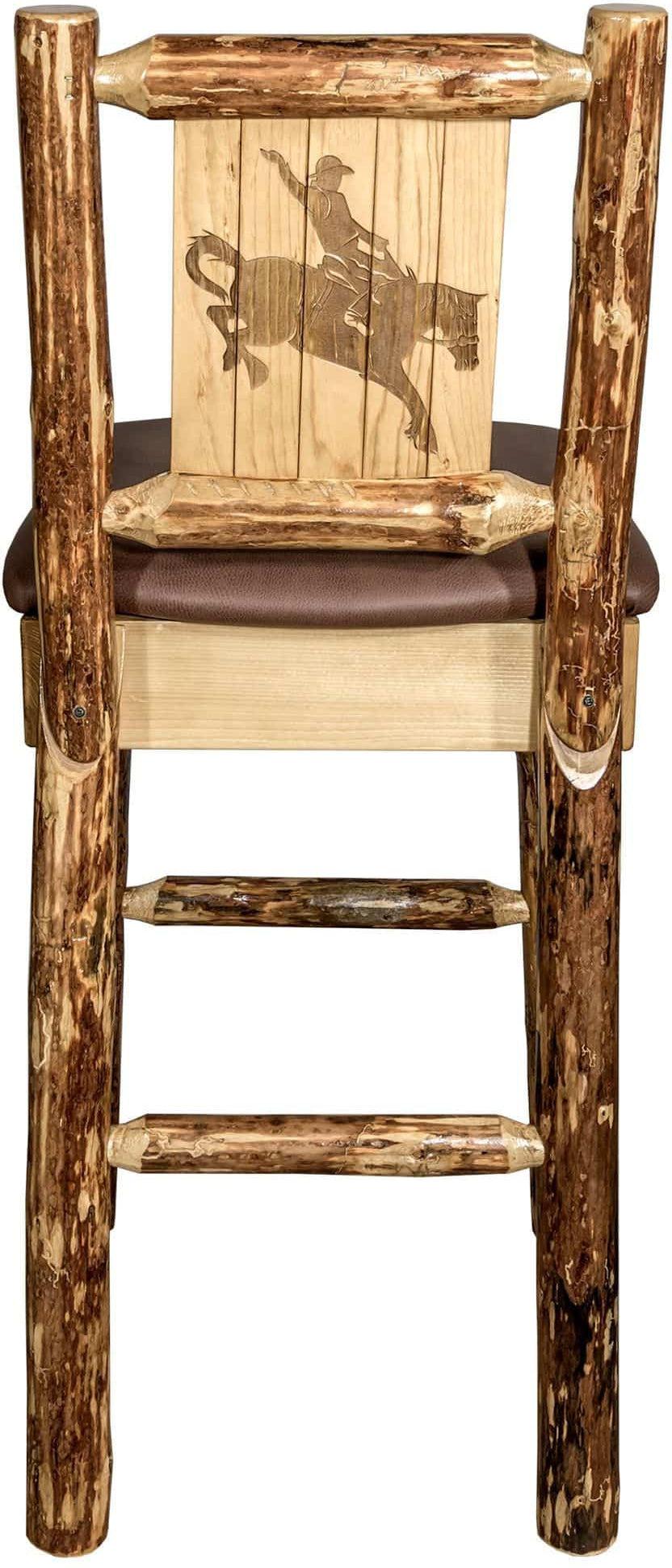 Montana Woodworks Glacier Country Kollektion Rückenunterstützter Barhocker mit Lasergravurdesign - Sattelpolsterung
