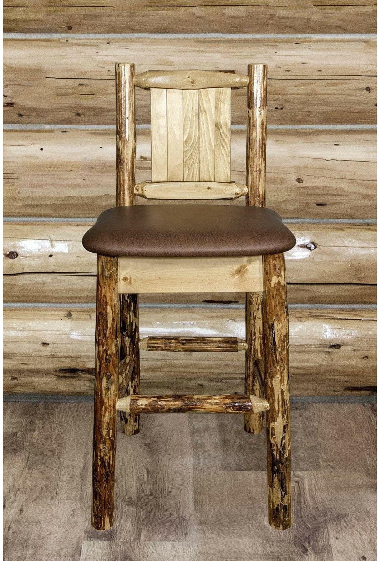 Montana Woodworks Glacier Country Kollektion Rückenunterstützter Barhocker mit Lasergravurdesign - Sattelpolsterung