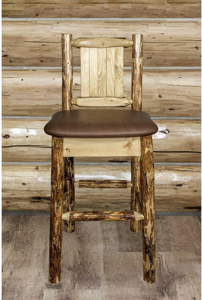 Montana Woodworks Glacier Country Kollektion Rückenunterstützter Barhocker mit Lasergravurdesign - Sattelpolsterung