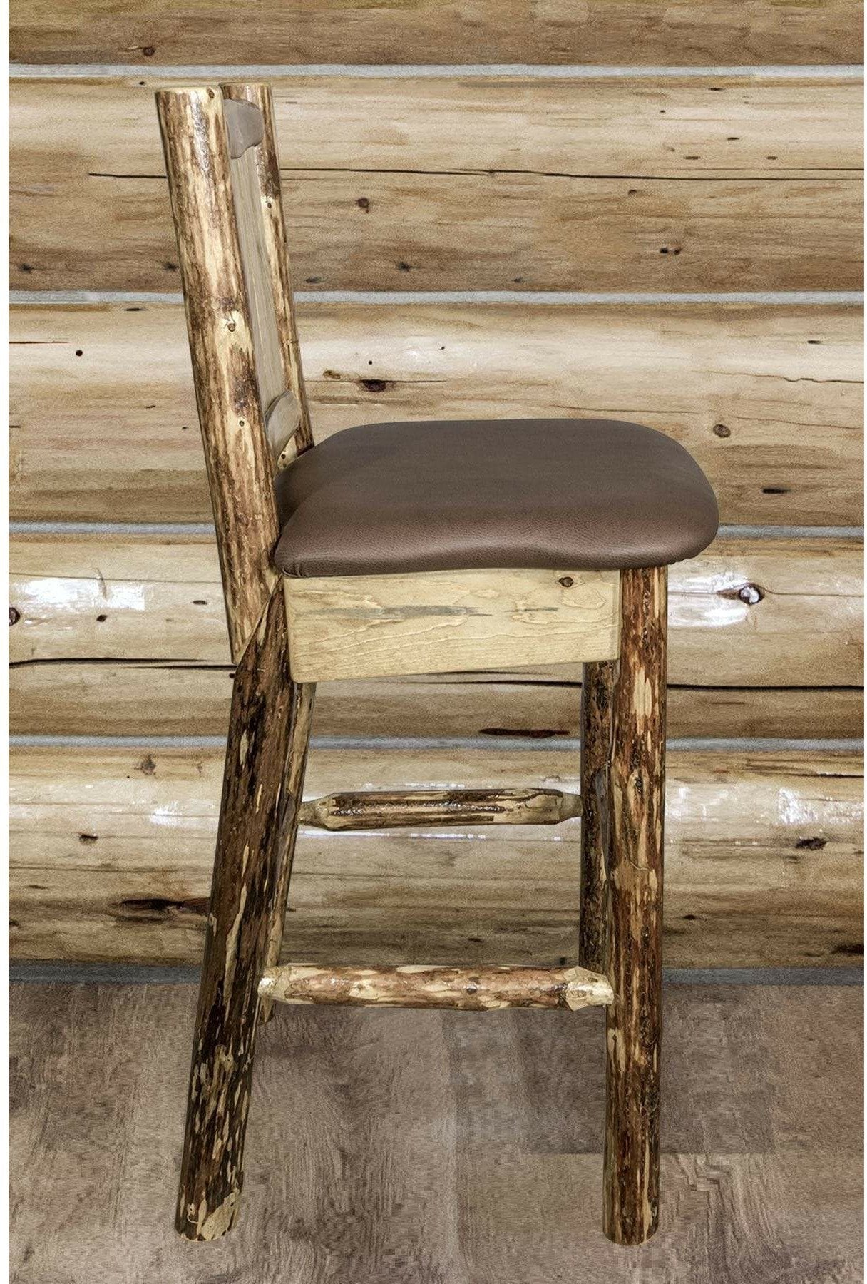 Montana Woodworks Glacier Country Kollektion Rückenunterstützter Barhocker mit Lasergravurdesign - Sattelpolsterung