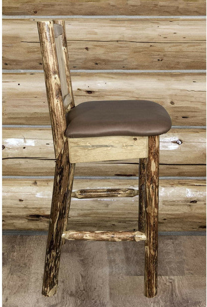 Montana Woodworks Glacier Country Kollektion Rückenunterstützter Barhocker mit Lasergravurdesign - Sattelpolsterung
