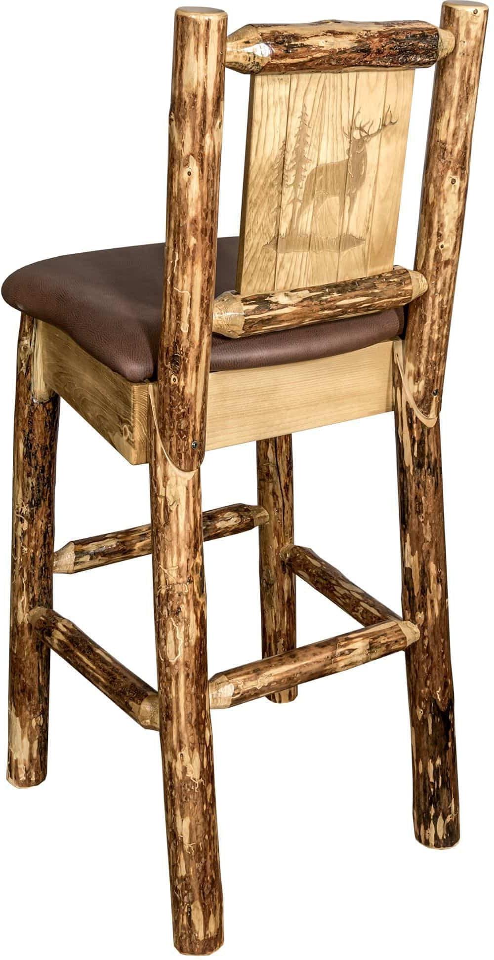 Montana Woodworks Glacier Country Kollektion Rückenunterstützter Barhocker mit Lasergravurdesign - Sattelpolsterung