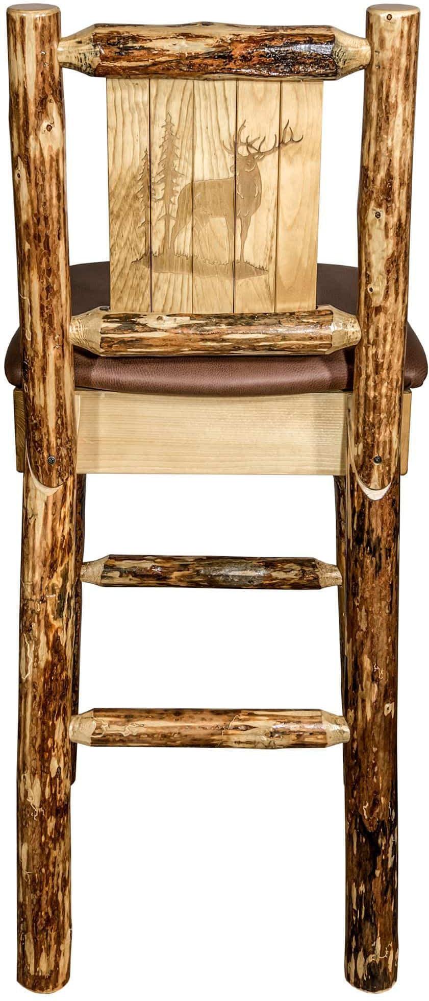 Montana Woodworks Glacier Country Kollektion Rückenunterstützter Barhocker mit Lasergravurdesign - Sattelpolsterung