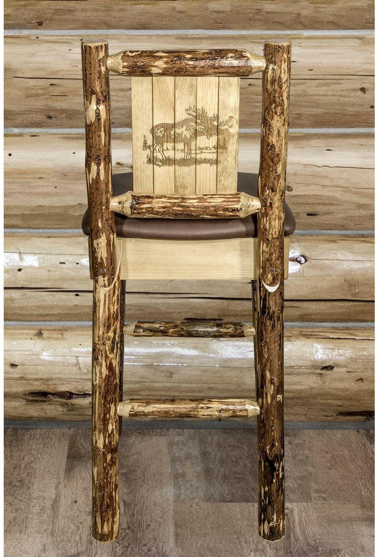 Montana Woodworks Glacier Country Kollektion Rückenunterstützter Barhocker mit Lasergravurdesign - Sattelpolsterung