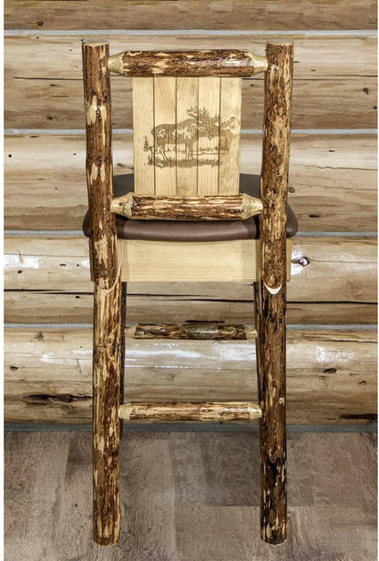 Montana Woodworks Glacier Country Kollektion Rückenunterstützter Barhocker mit Lasergravurdesign - Sattelpolsterung