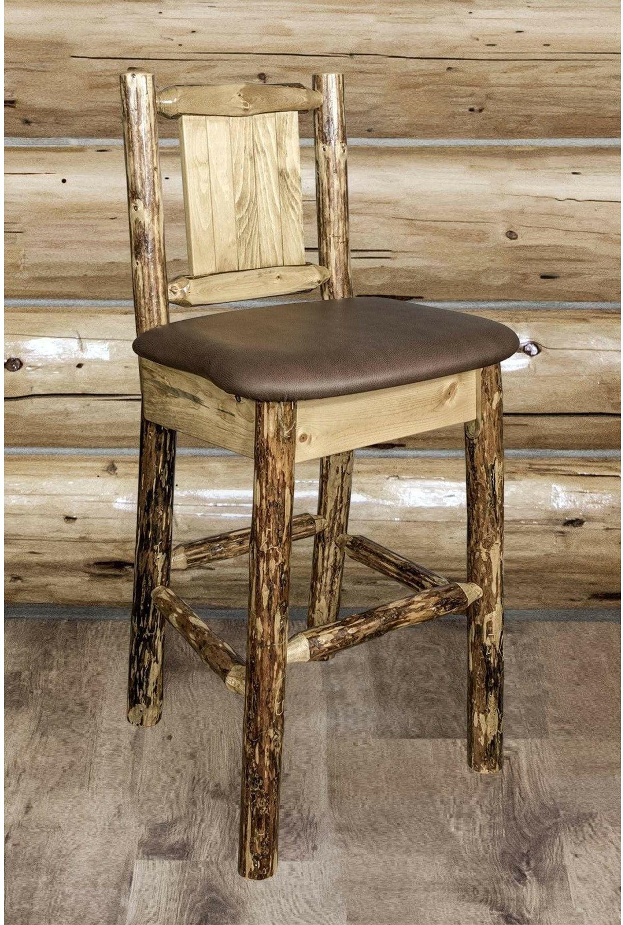 Montana Woodworks Glacier Country Kollektion Rückenunterstützter Barhocker mit Lasergravurdesign - Sattelpolsterung