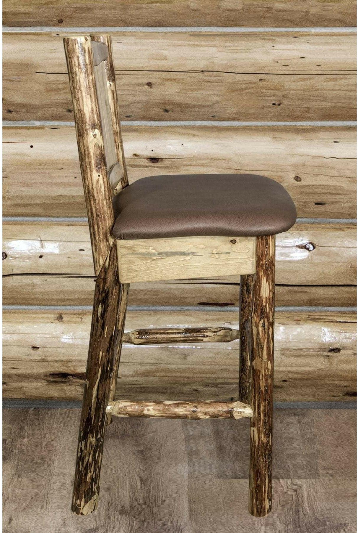 Montana Woodworks Glacier Country Kollektion Rückenunterstützter Barhocker mit Lasergravurdesign - Sattelpolsterung