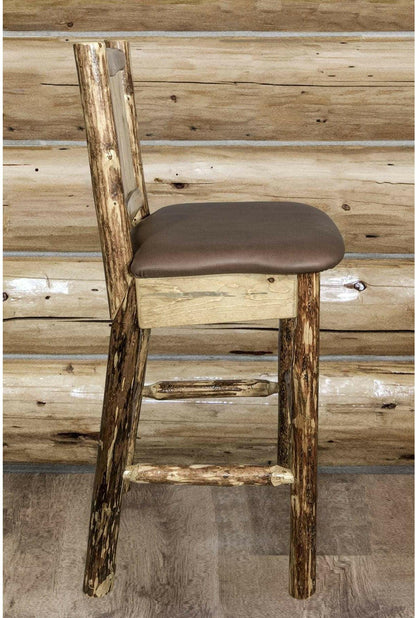 Montana Woodworks Glacier Country Kollektion Rückenunterstützter Barhocker mit Lasergravurdesign - Sattelpolsterung