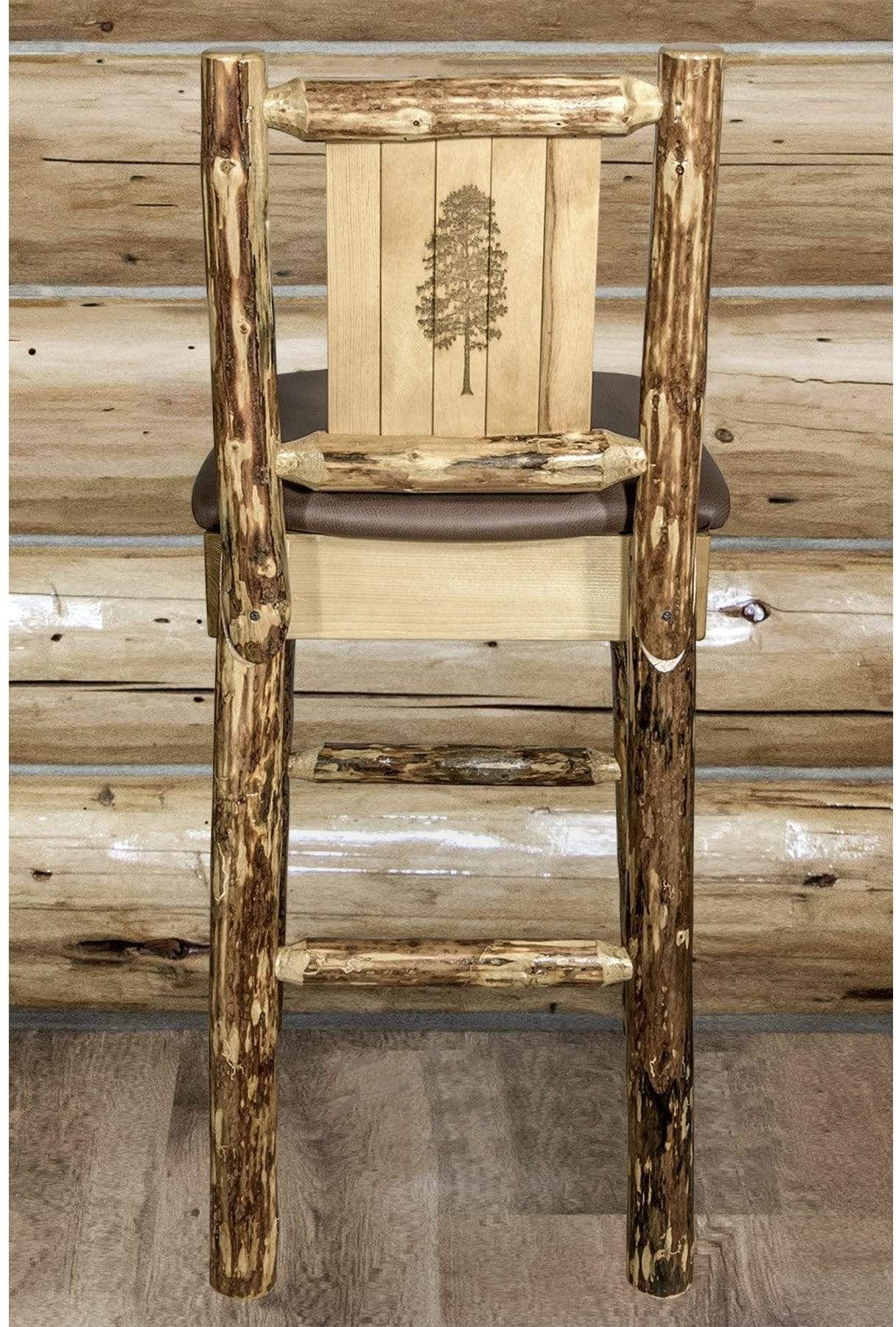 Montana Woodworks Glacier Country Kollektion Rückenunterstützter Barhocker mit Lasergravurdesign - Sattelpolsterung