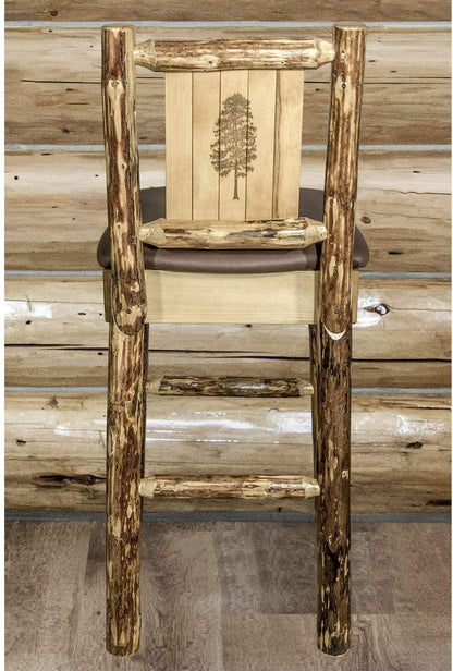 Montana Woodworks Glacier Country Kollektion Rückenunterstützter Barhocker mit Lasergravurdesign - Sattelpolsterung