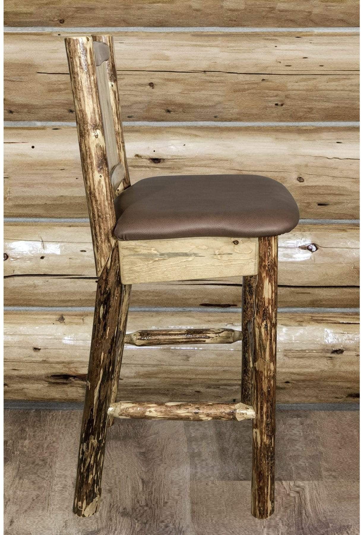 Montana Woodworks Glacier Country Kollektion Rückenunterstützter Barhocker mit Lasergravurdesign - Sattelpolsterung