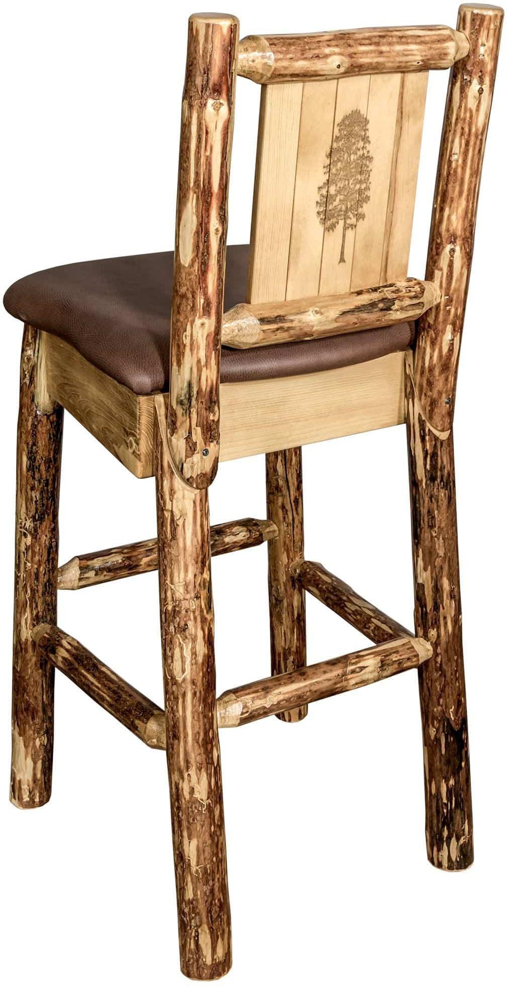 Montana Woodworks Glacier Country Kollektion Rückenunterstützter Barhocker mit Lasergravurdesign - Sattelpolsterung