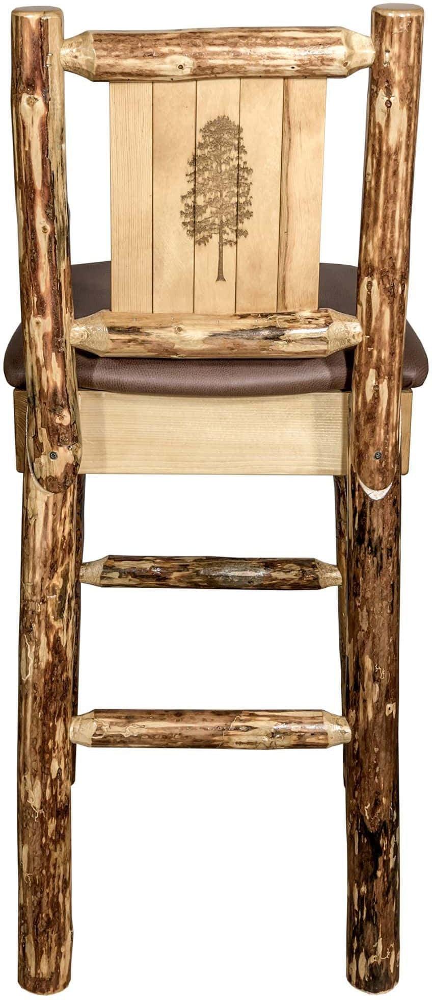 Montana Woodworks Glacier Country Kollektion Rückenunterstützter Barhocker mit Lasergravurdesign - Sattelpolsterung