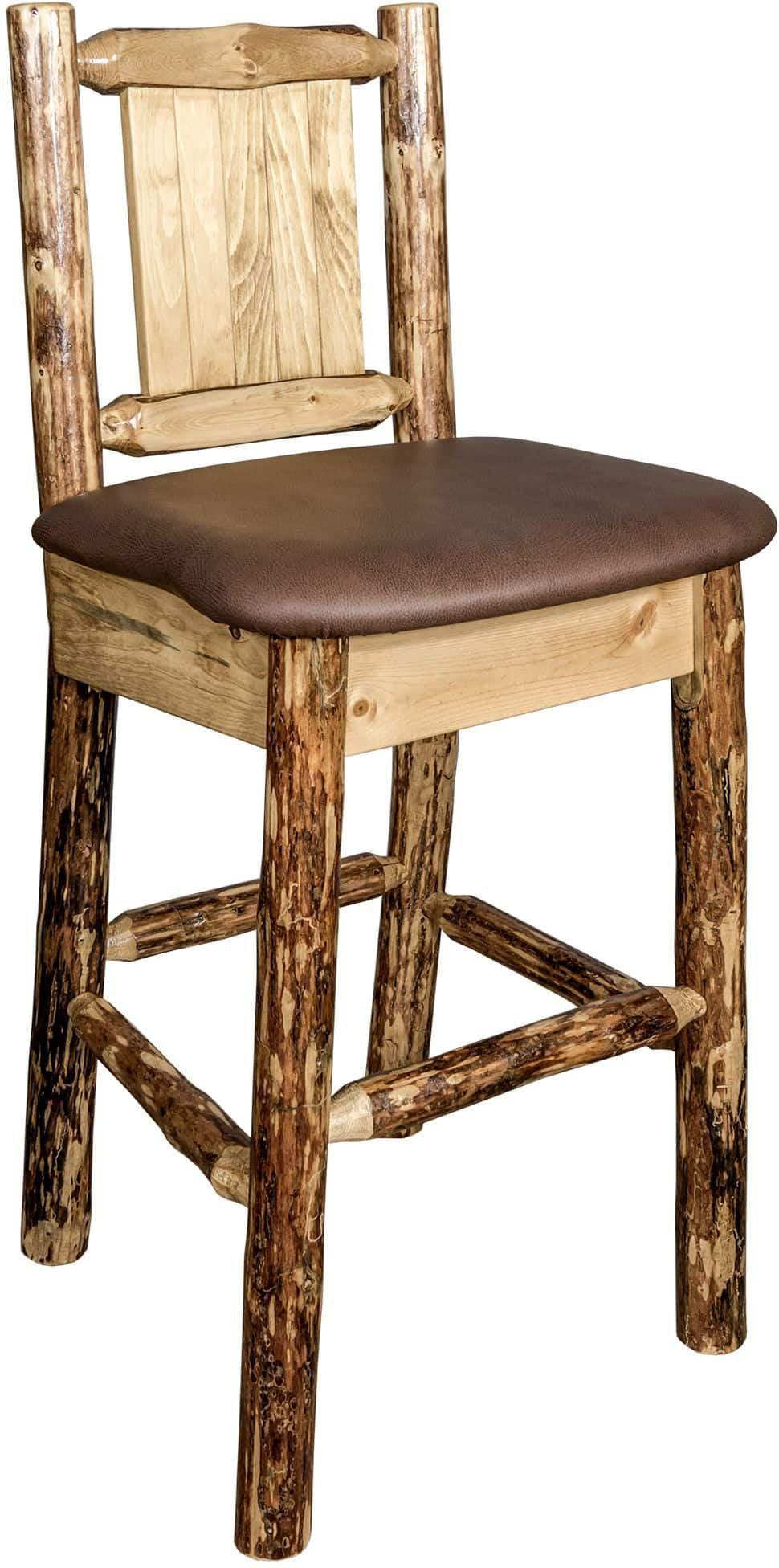 Montana Woodworks Glacier Country Kollektion Rückenunterstützter Barhocker mit Lasergravurdesign - Sattelpolsterung