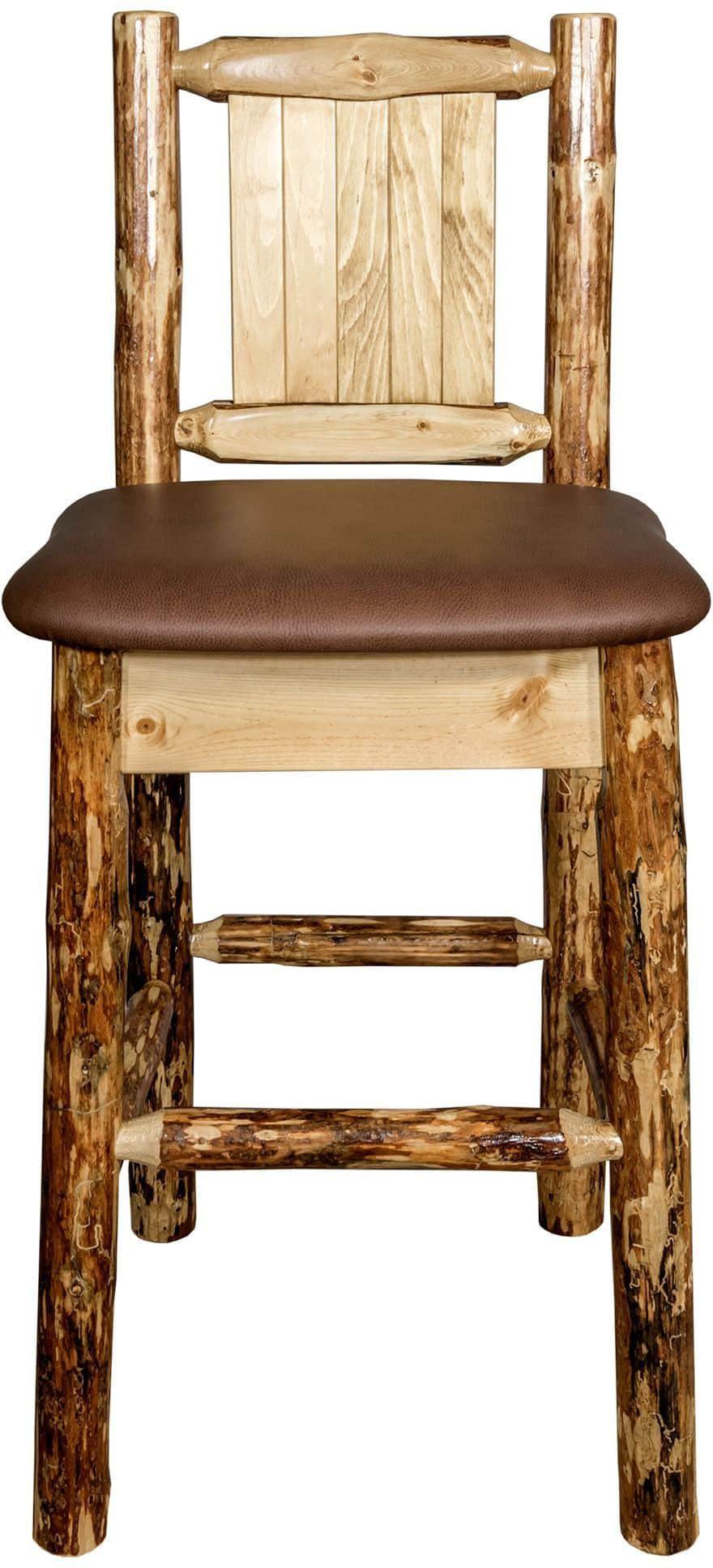 Montana Woodworks Glacier Country Kollektion Rückenunterstützter Barhocker mit Lasergravurdesign - Sattelpolsterung