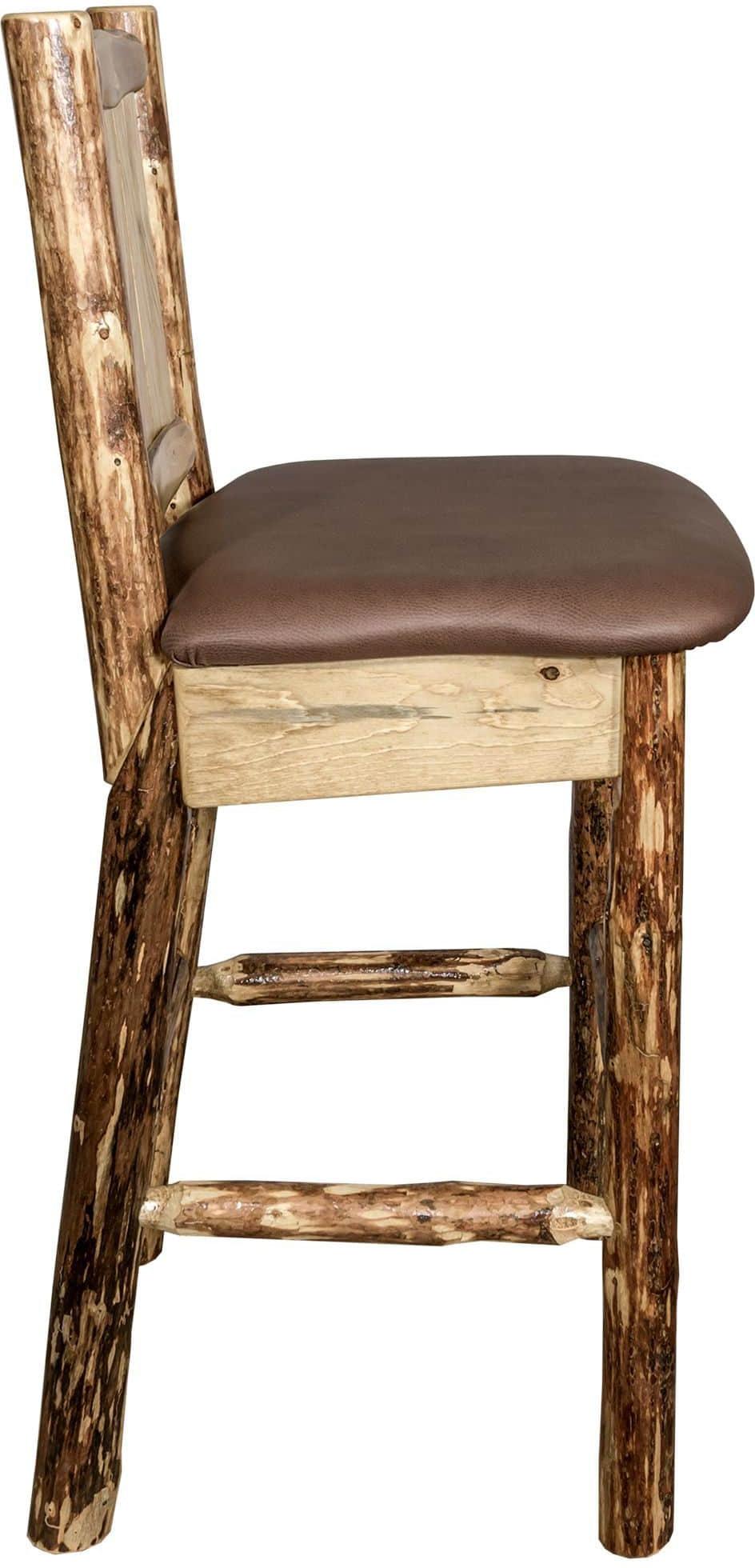 Montana Woodworks Glacier Country Kollektion Rückenunterstützter Barhocker mit Lasergravurdesign - Sattelpolsterung