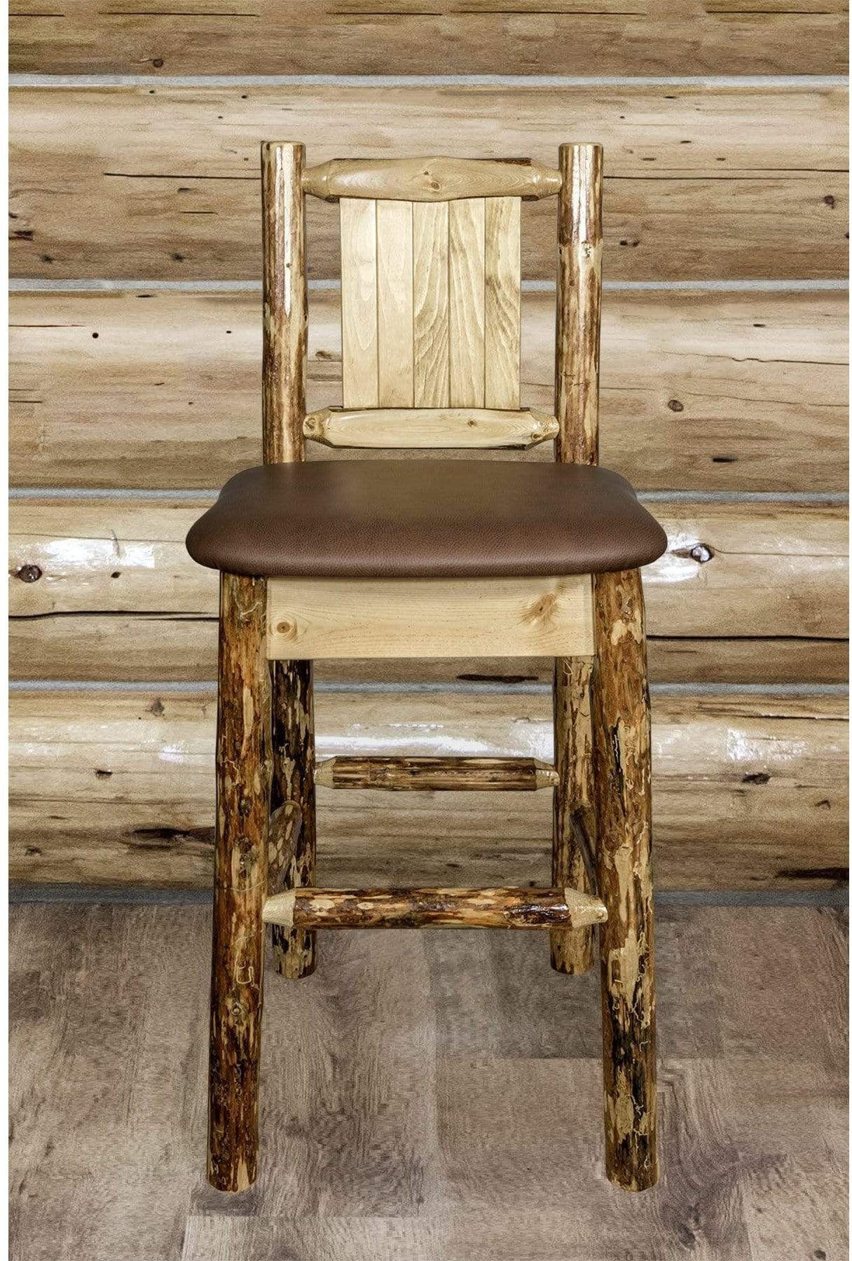 Montana Woodworks Glacier Country Kollektion Rückenunterstützter Barhocker mit Lasergravurdesign - Sattelpolsterung