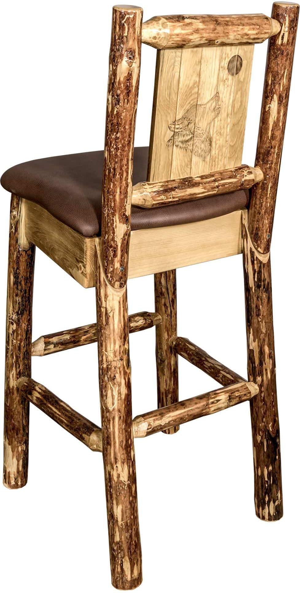 Montana Woodworks Glacier Country Kollektion Rückenunterstützter Barhocker mit Lasergravurdesign - Sattelpolsterung