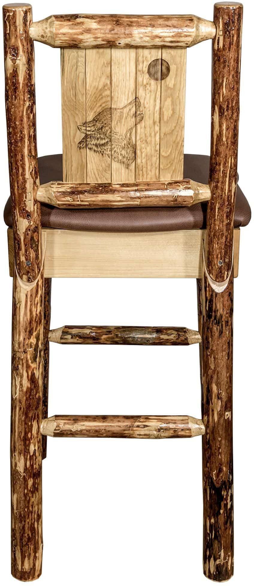Montana Woodworks Glacier Country Kollektion Rückenunterstützter Barhocker mit Lasergravurdesign - Sattelpolsterung