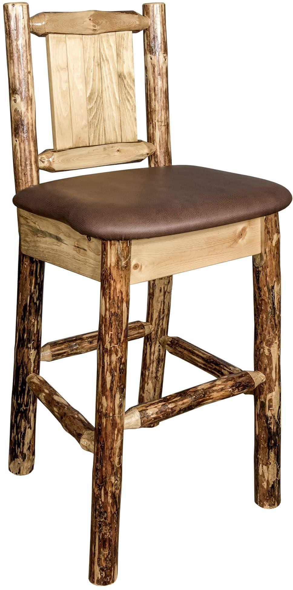 Montana Woodworks Glacier Country Kollektion Rückenunterstützter Barhocker mit Lasergravurdesign - Sattelpolsterung