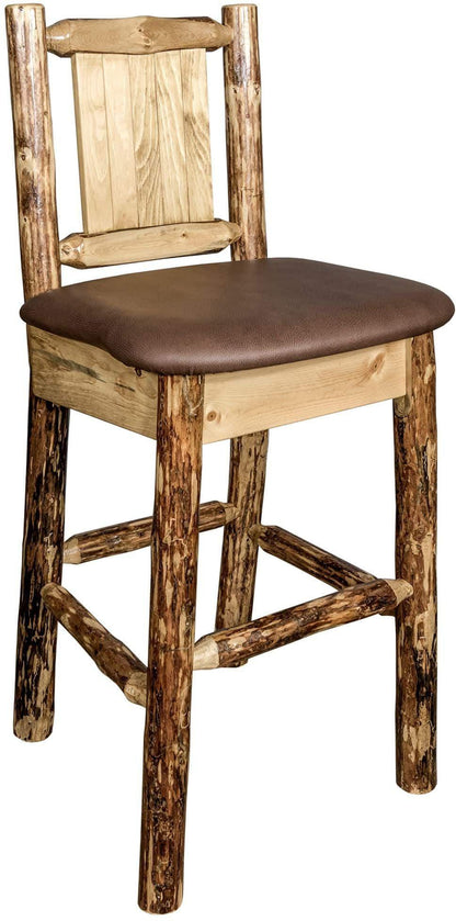 Montana Woodworks Glacier Country Kollektion Rückenunterstützter Barhocker mit Lasergravurdesign - Sattelpolsterung