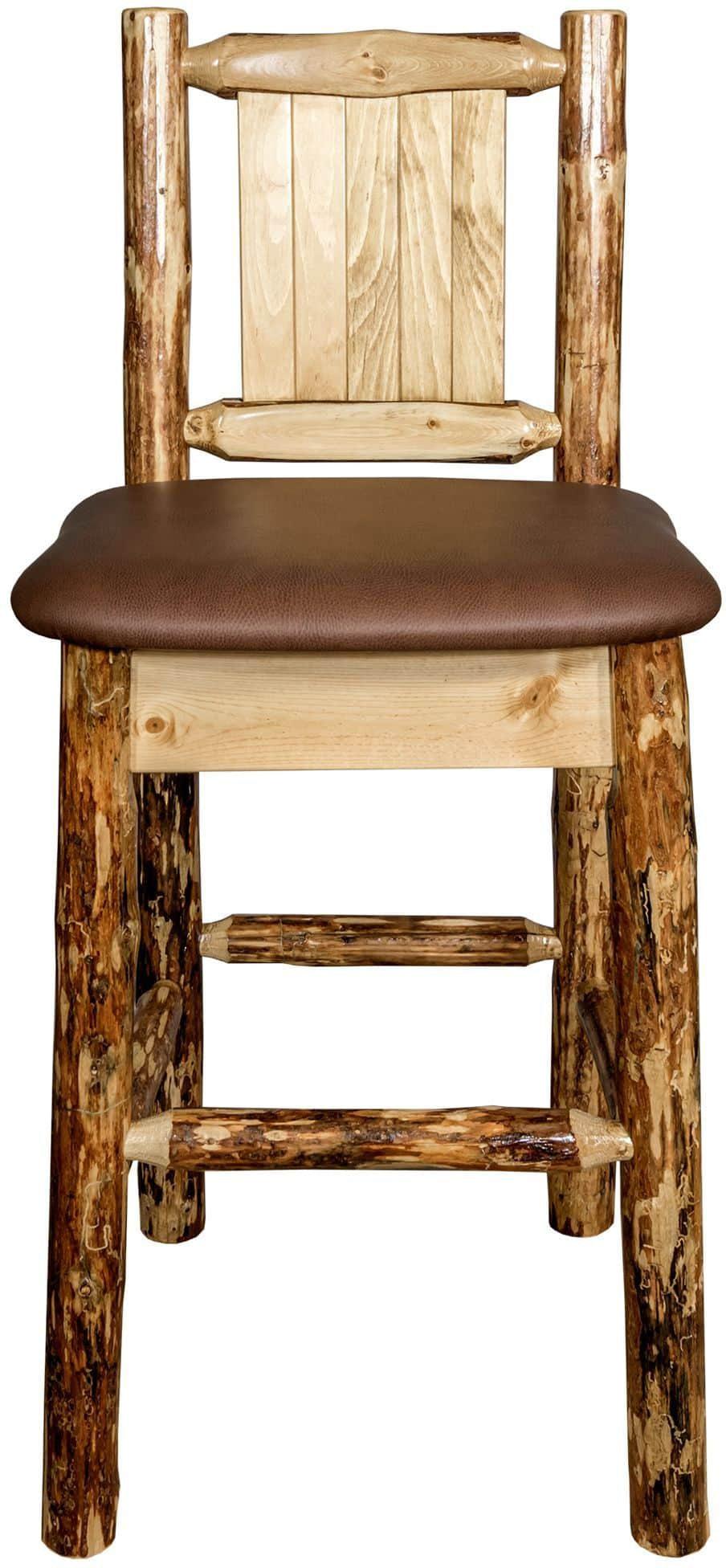 Montana Woodworks Glacier Country Kollektion Rückenunterstützter Barhocker mit Lasergravurdesign - Sattelpolsterung