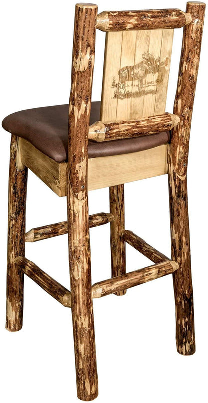 Montana Woodworks Glacier Country Kollektion Rückenunterstützter Barhocker mit Lasergravurdesign - Sattelpolsterung