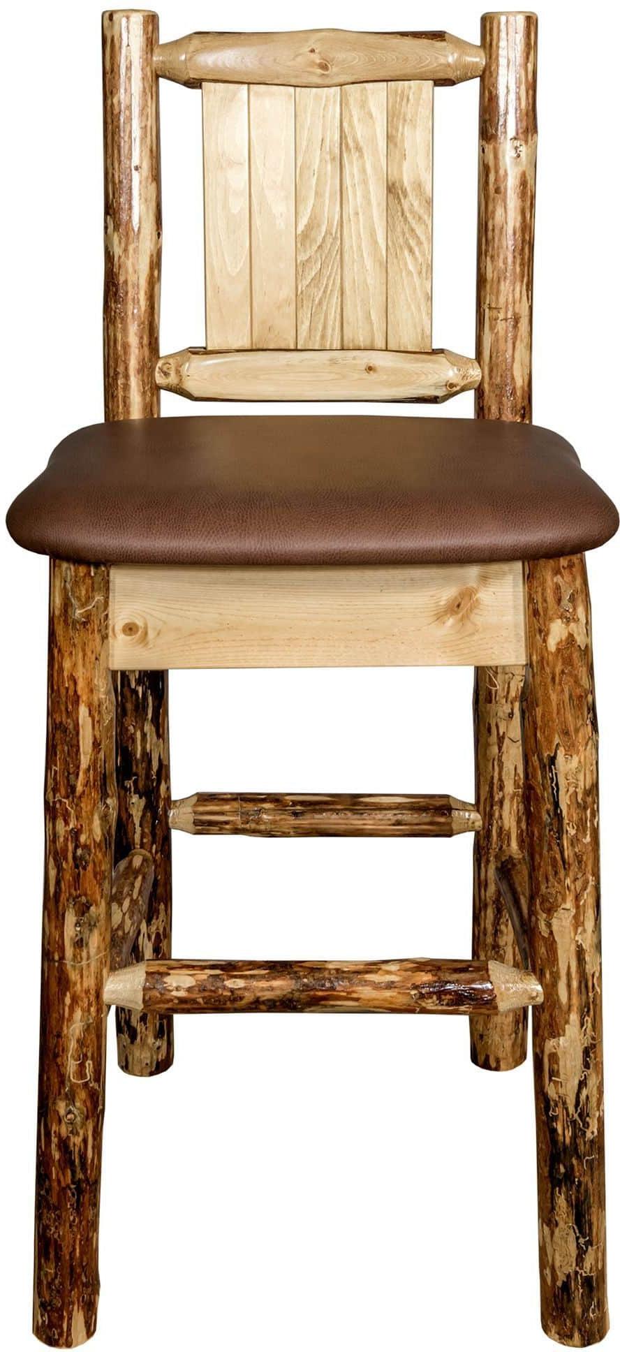 Montana Woodworks Glacier Country Kollektion Rückenunterstützter Barhocker mit Lasergravurdesign - Sattelpolsterung