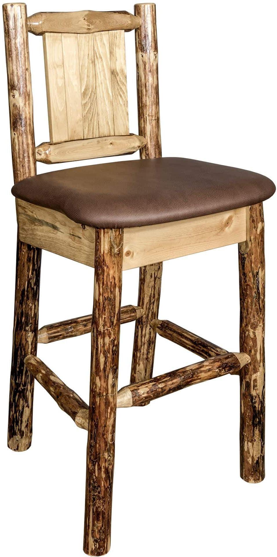 Montana Woodworks Glacier Country Kollektion Rückenunterstützter Barhocker mit Lasergravurdesign - Sattelpolsterung