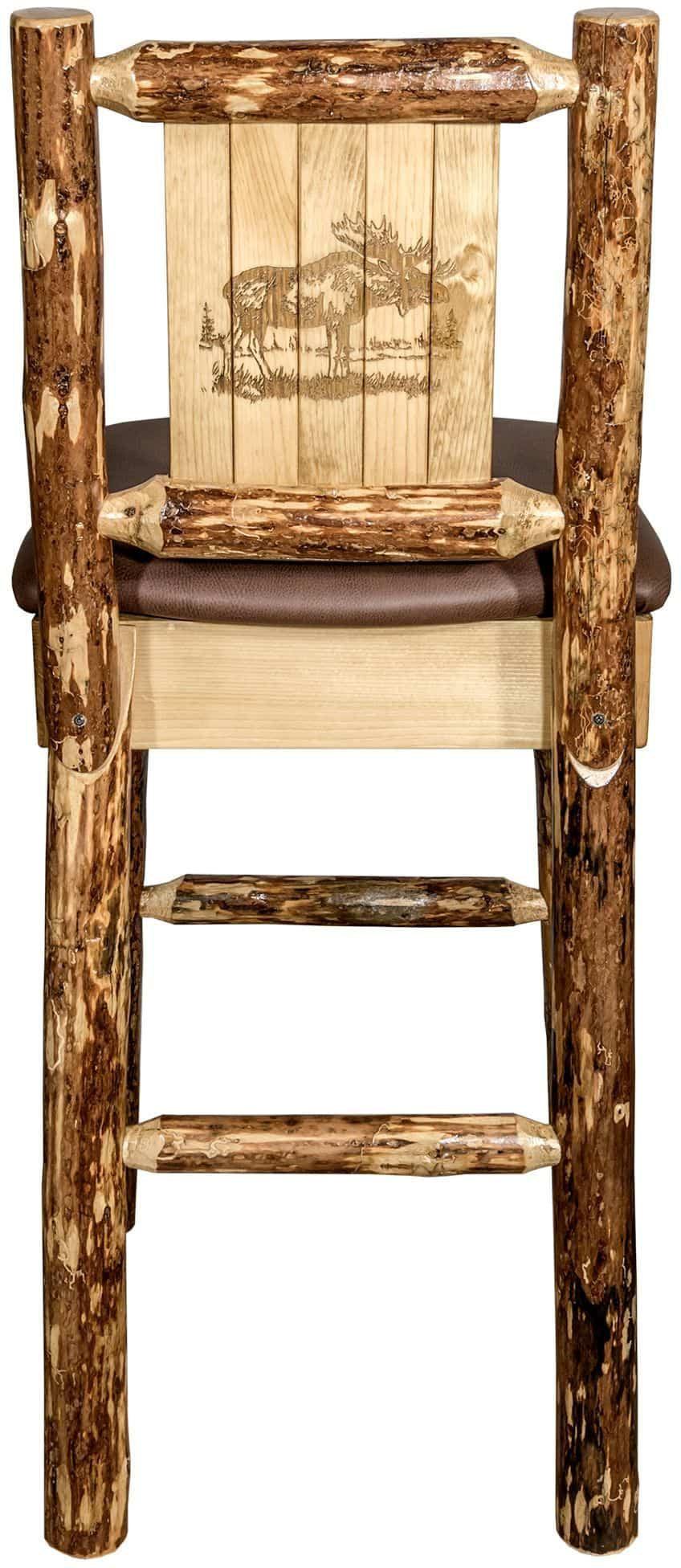 Montana Woodworks Glacier Country Kollektion Rückenunterstützter Barhocker mit Lasergravurdesign - Sattelpolsterung