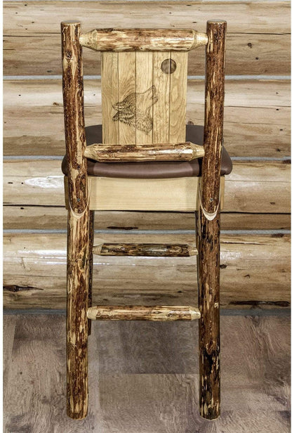 Montana Woodworks Glacier Country Kollektion Rückenunterstützter Barhocker mit Lasergravurdesign - Sattelpolsterung