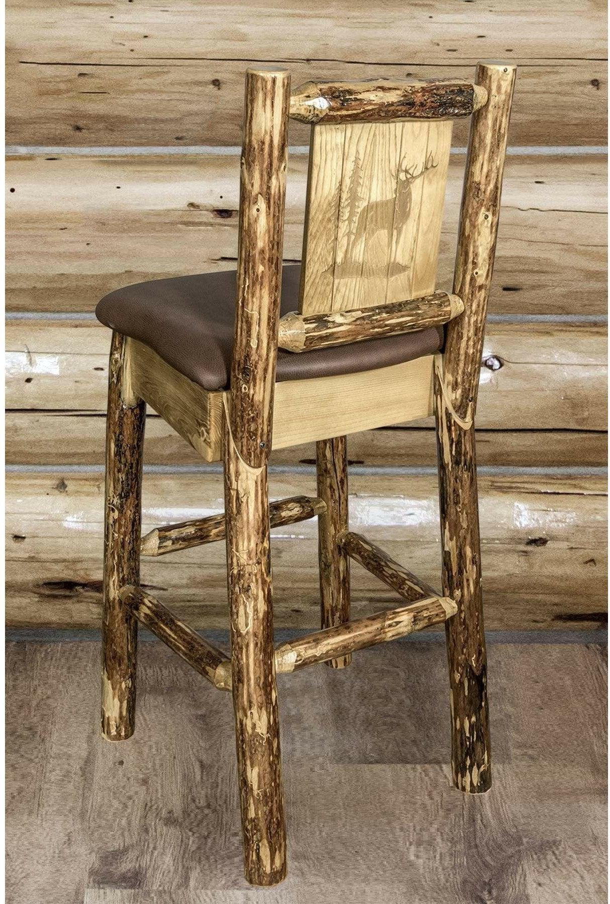 Montana Woodworks Glacier Country Kollektion Rückenunterstützter Barhocker mit Lasergravurdesign - Sattelpolsterung
