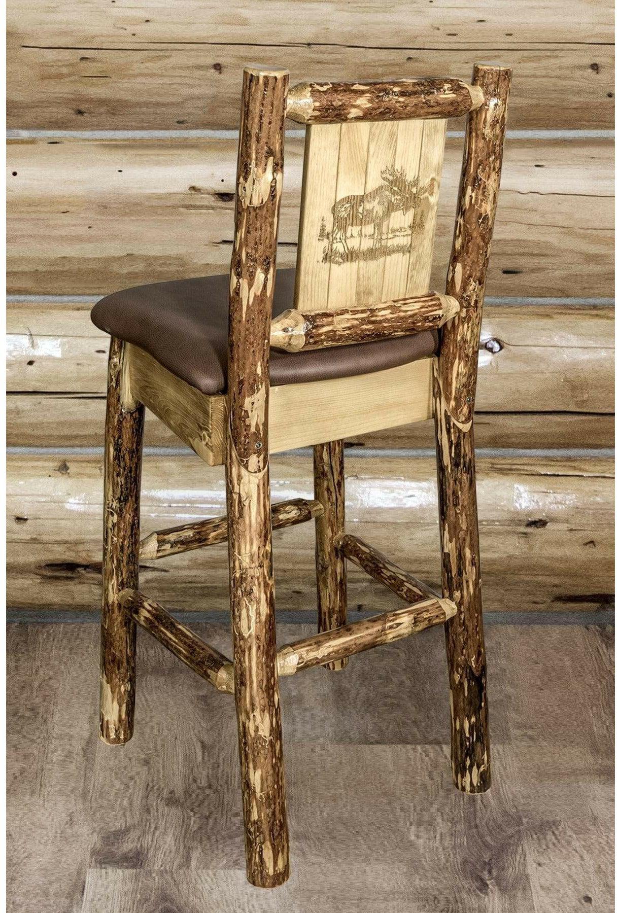 Montana Woodworks Glacier Country Kollektion Rückenunterstützter Barhocker mit Lasergravurdesign - Sattelpolsterung