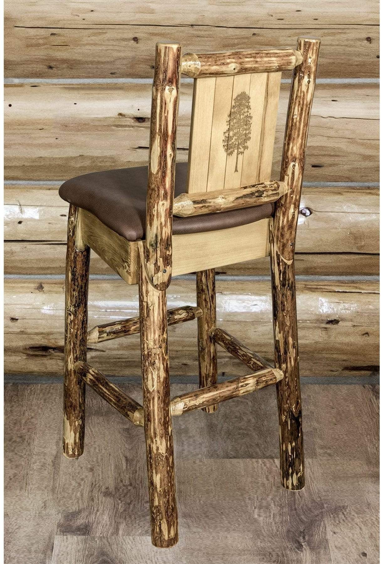 Montana Woodworks Glacier Country Kollektion Rückenunterstützter Barhocker mit Lasergravurdesign - Sattelpolsterung