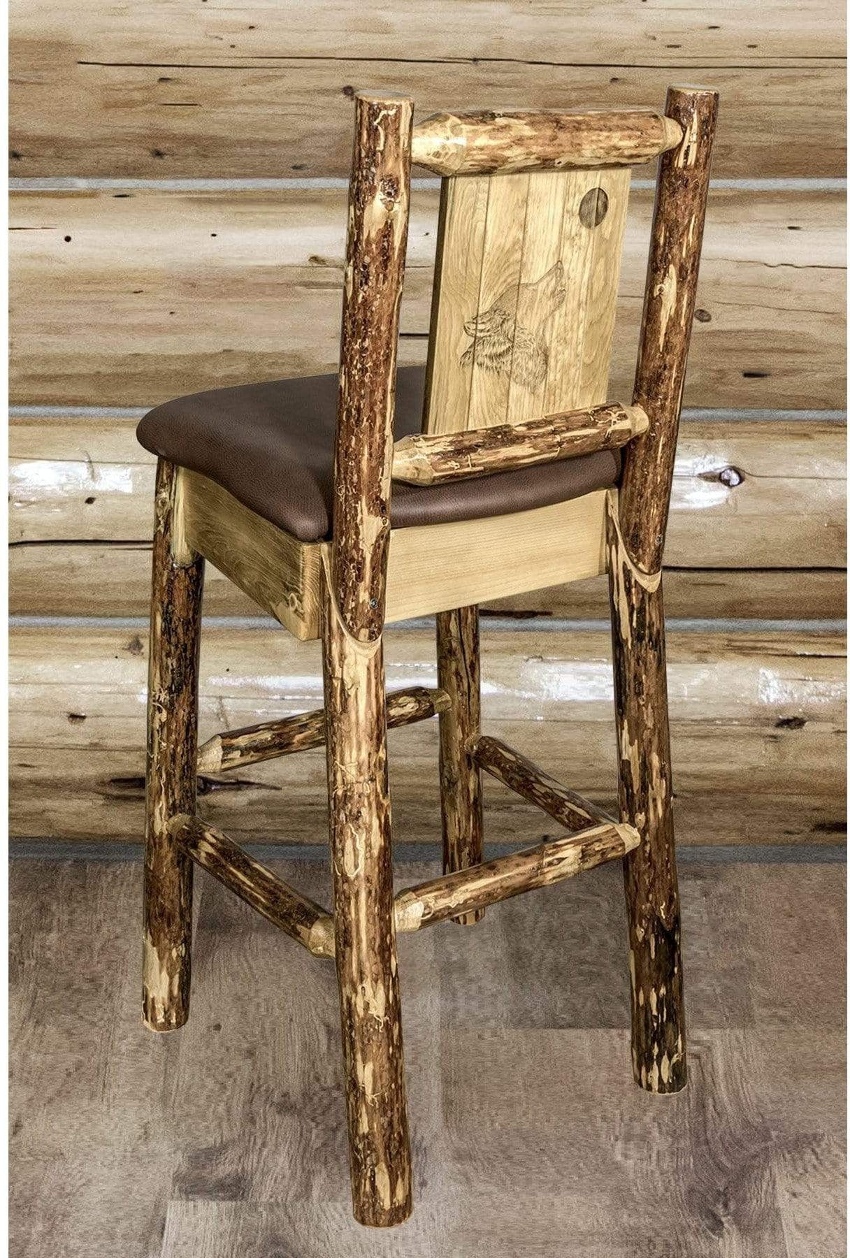 Montana Woodworks Glacier Country Kollektion Rückenunterstützter Barhocker mit Lasergravurdesign - Sattelpolsterung