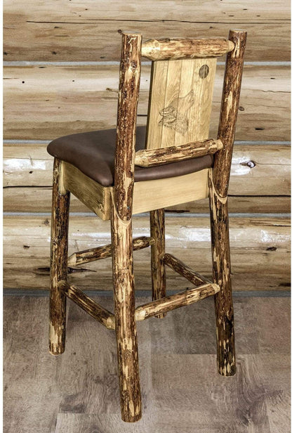 Montana Woodworks Glacier Country Kollektion Rückenunterstützter Barhocker mit Lasergravurdesign - Sattelpolsterung