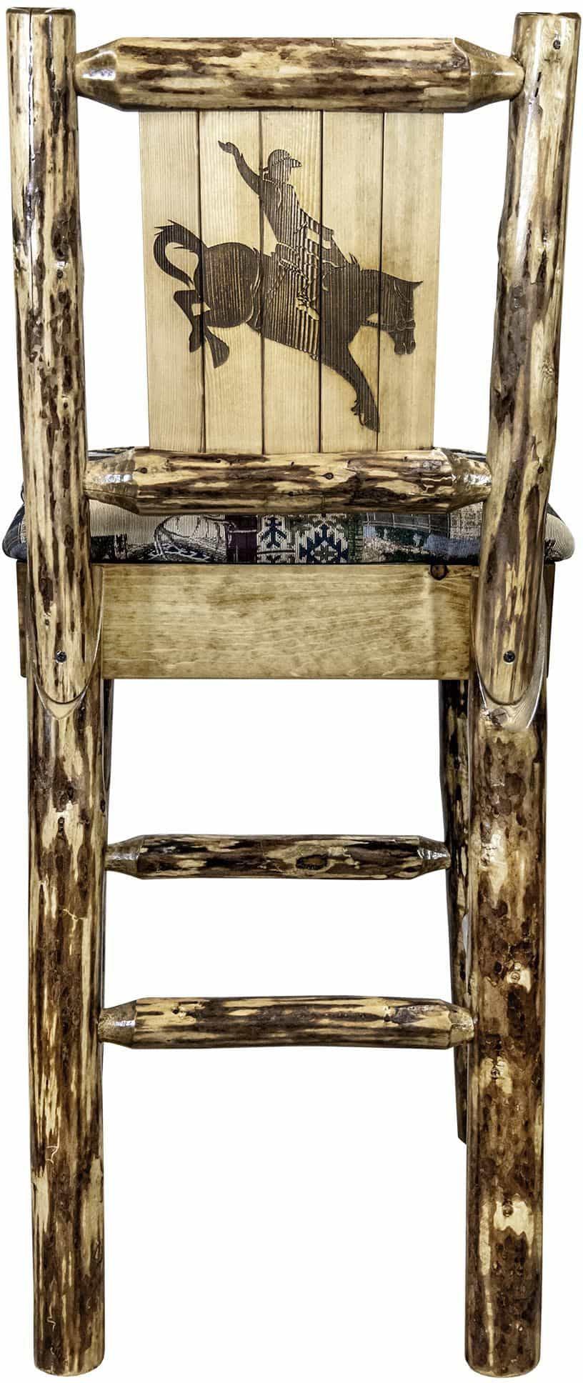 Montana Woodworks Glacier Country Kollektion Rückenunterstützter Barhocker mit Lasergravur-Design - Woodland Polsterung