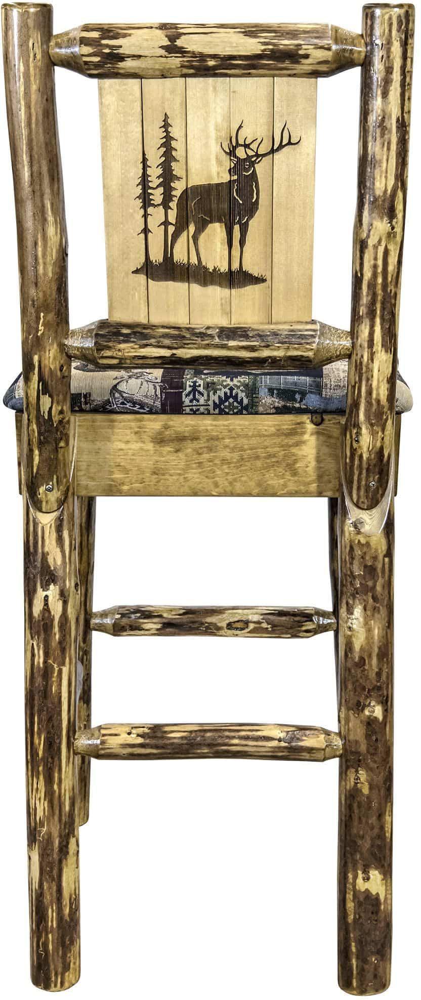 Montana Woodworks Glacier Country Kollektion Rückenunterstützter Barhocker mit Lasergravur-Design - Woodland Polsterung