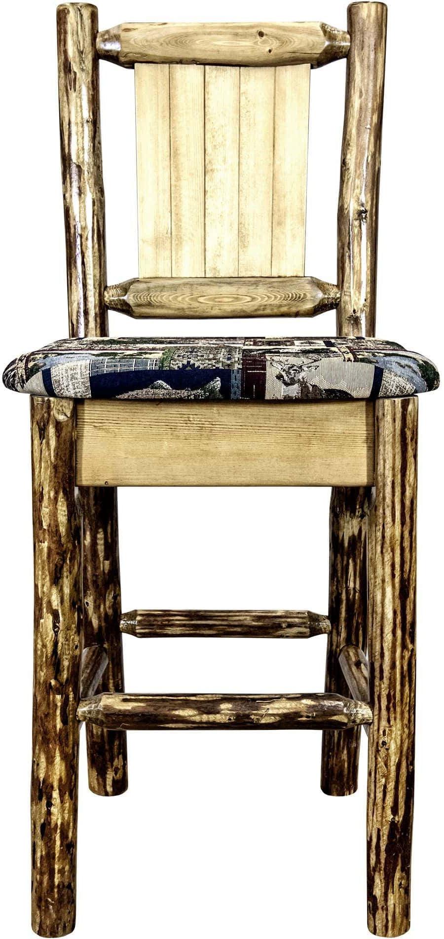 Montana Woodworks Glacier Country Kollektion Rückenunterstützter Barhocker mit Lasergravur-Design - Woodland Polsterung