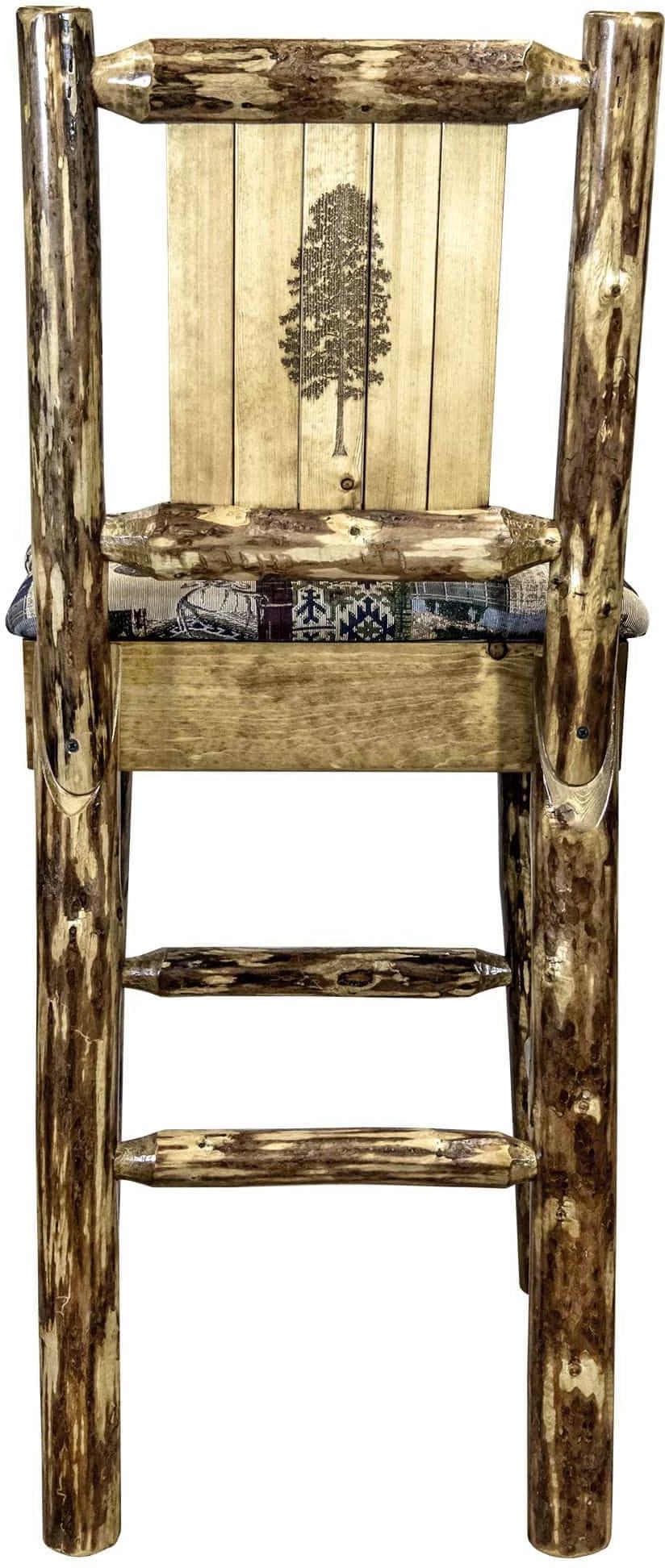 Montana Woodworks Glacier Country Kollektion Rückenunterstützter Barhocker mit Lasergravur-Design - Woodland Polsterung