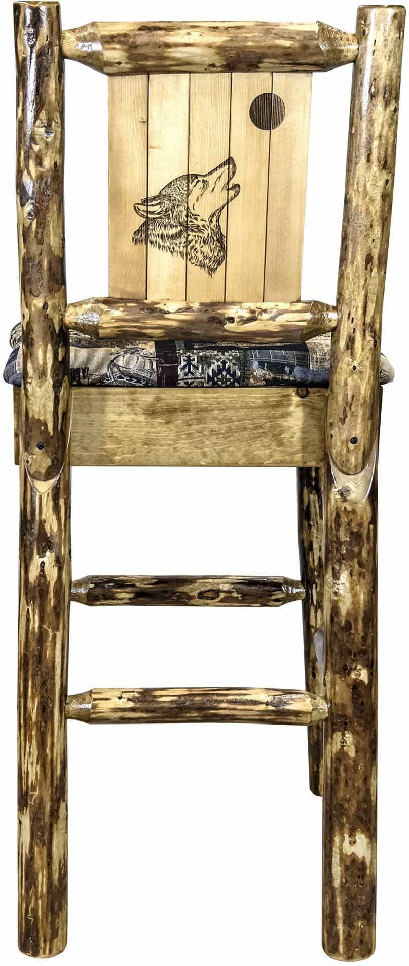 Montana Woodworks Glacier Country Kollektion Rückenunterstützter Barhocker mit Lasergravur-Design - Woodland Polsterung