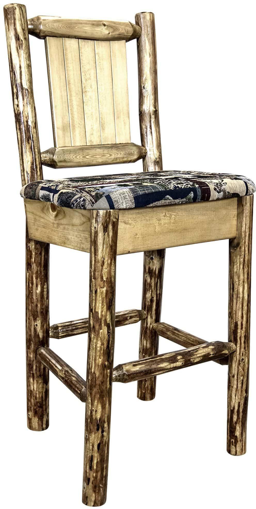 Montana Woodworks Glacier Country Kollektion Rückenunterstützter Barhocker mit Lasergravur-Design - Woodland Polsterung