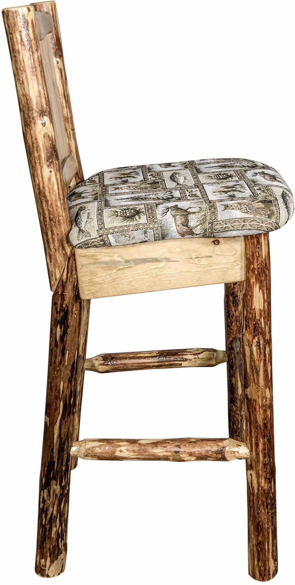 Montana Woodworks Glacier Country Kollektion Rückenunterstützter Barhocker mit Lasergravur-Design - Woodland Polsterung
