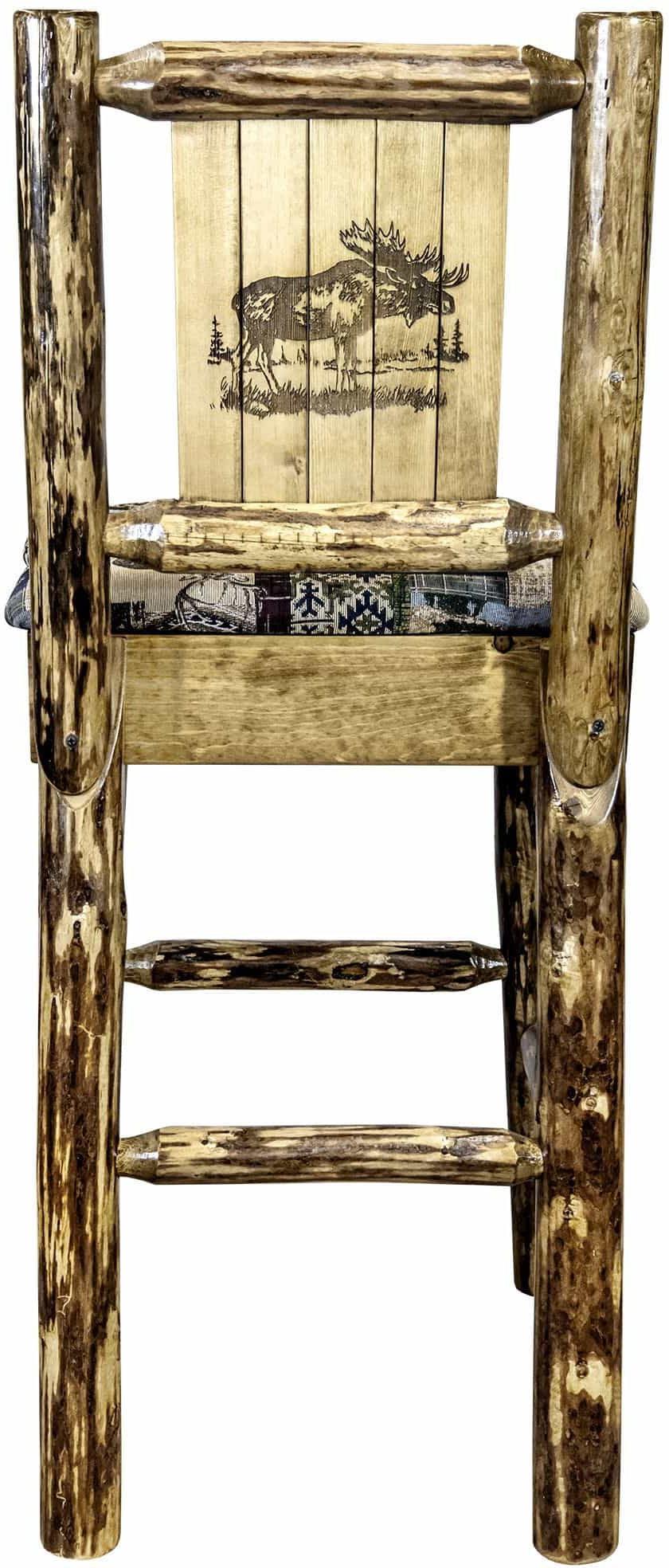 Montana Woodworks Glacier Country Kollektion Rückenunterstützter Barhocker mit Lasergravur-Design - Woodland Polsterung