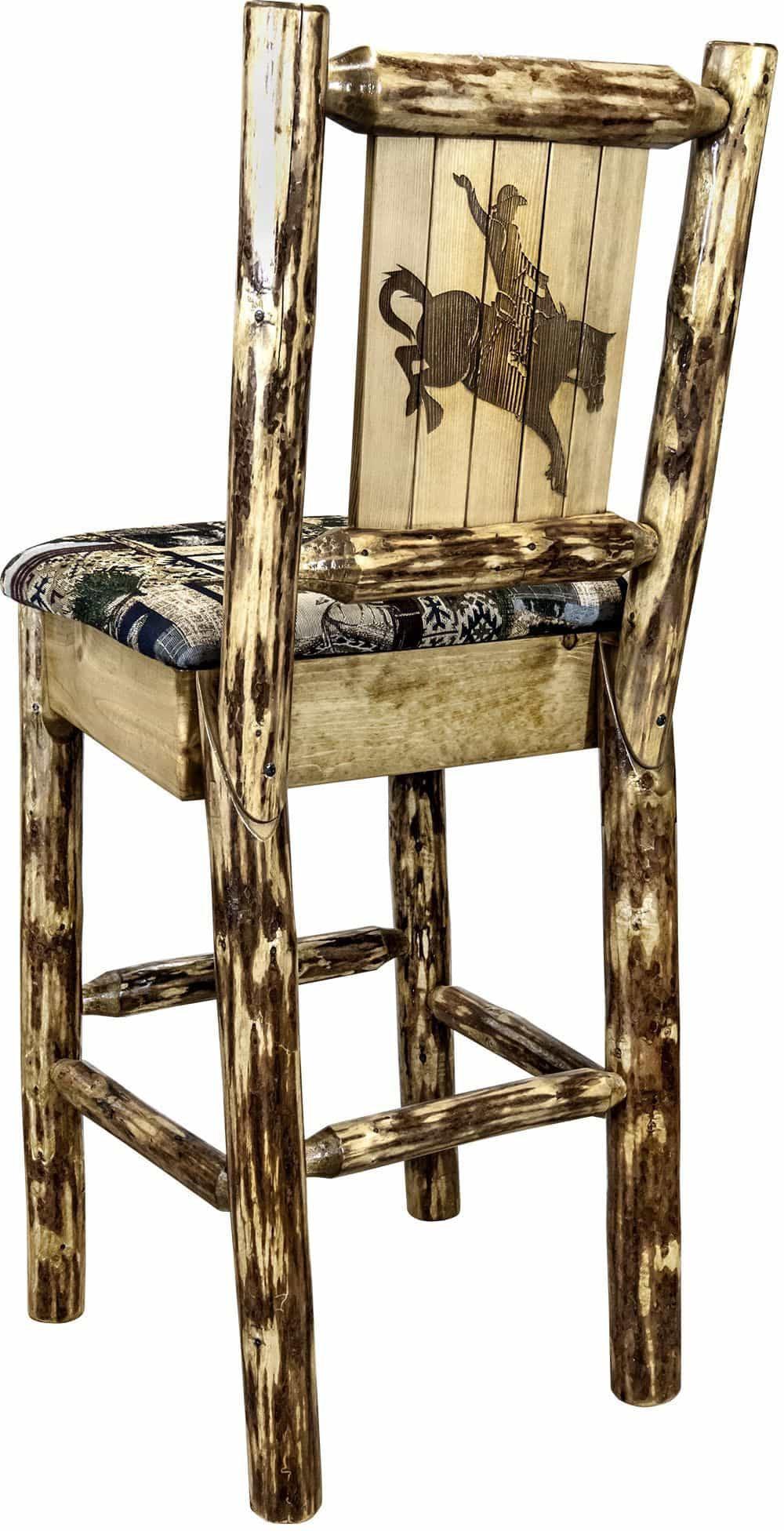 Montana Woodworks Glacier Country Kollektion Rückenunterstützter Barhocker mit Lasergravur-Design - Woodland Polsterung
