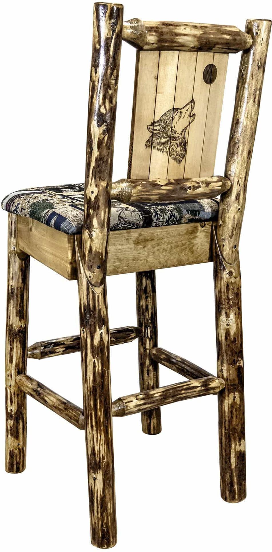 Montana Woodworks Glacier Country Kollektion Rückenunterstützter Barhocker mit Lasergravur-Design - Woodland Polsterung