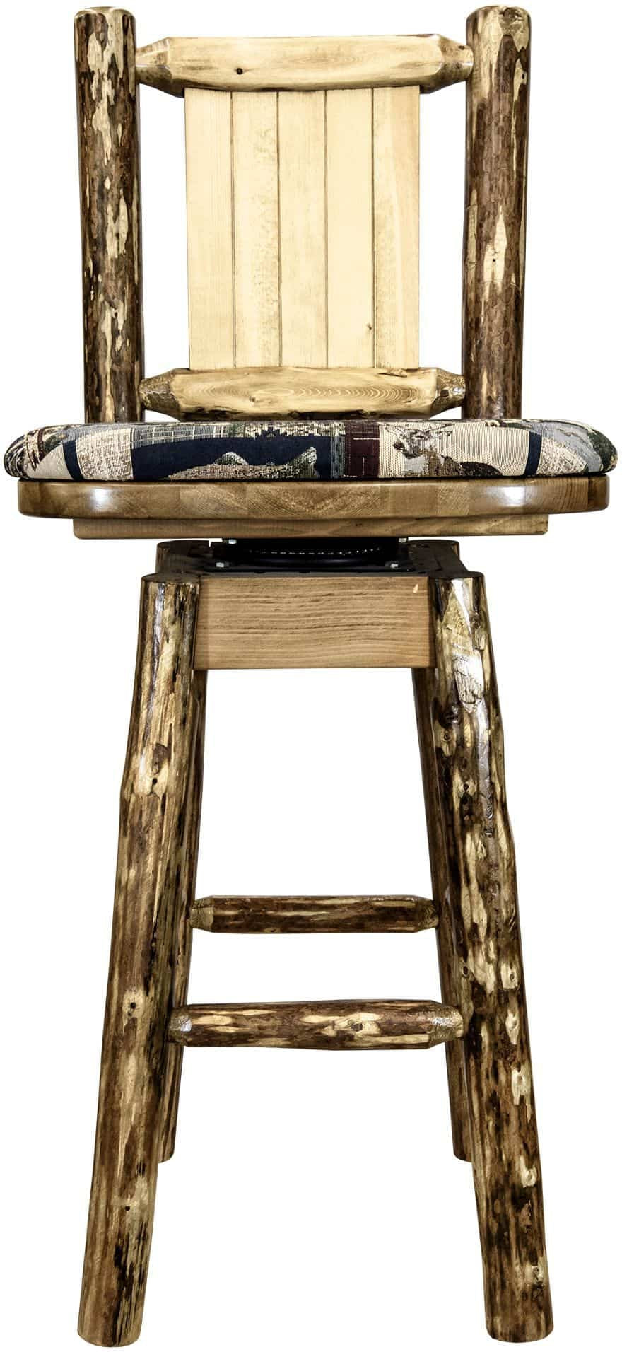 Montana Woodworks Glacier Country Kollektion Barshocker mit Rücken & Schwenken - Woodland Pattern Upholstery