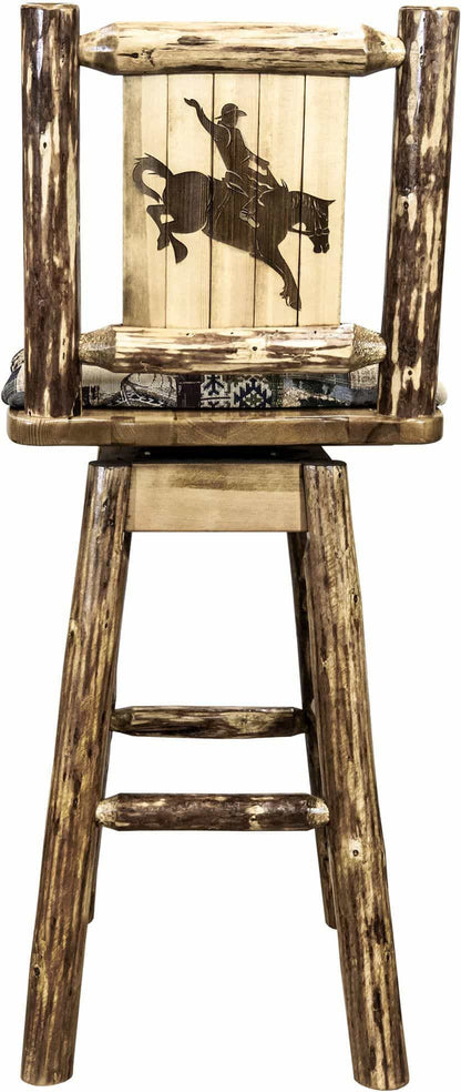 Montana Woodworks Glacier Country Kollektion Barshocker mit Rücken & Schwenken - Woodland Pattern Upholstery